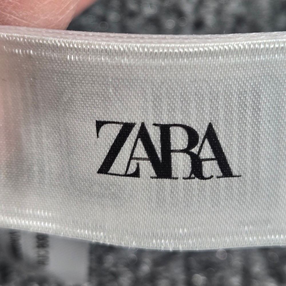Zara Peplum Top Womens Large Navy Blue NWT Petal Sleeve Button Front Knit - Picture 3 of 8